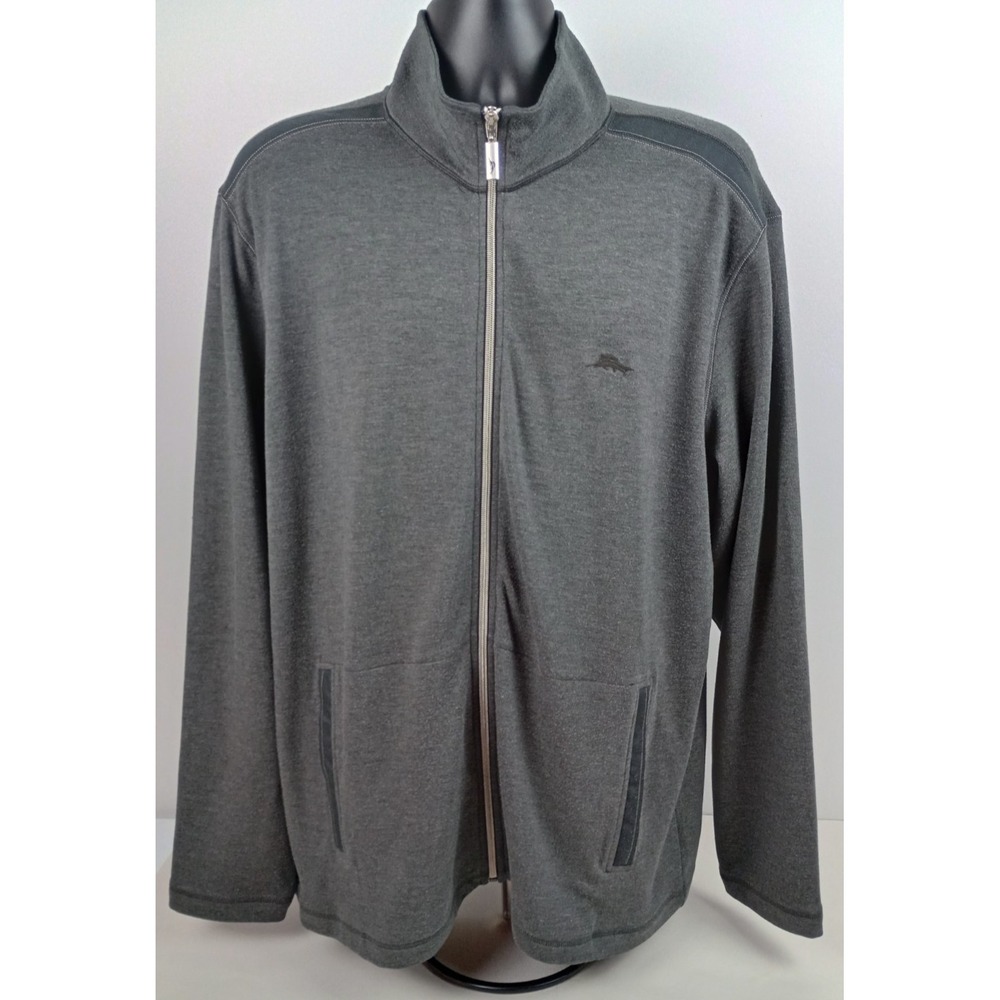 Tommy Bahama Men's XL Gray Long‎ Sleeve High Neck Full Zip Pockets Jacket